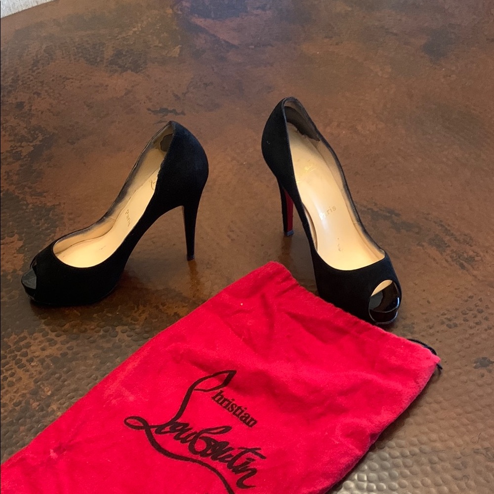 Christian Louboutin Black Peep-Toe Heels